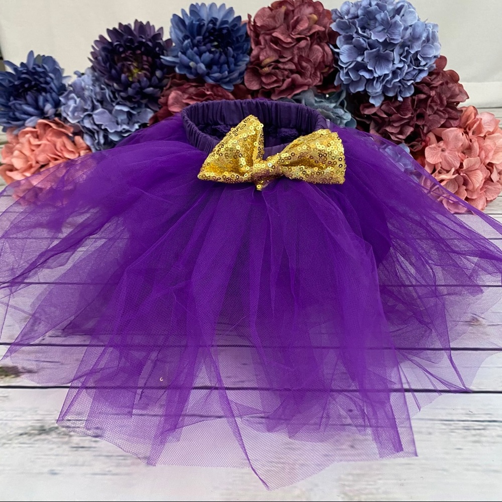 1st Birthday Outfit Matching Onesie Purple Tulle Skirt and Headband - Picture 10 of 14